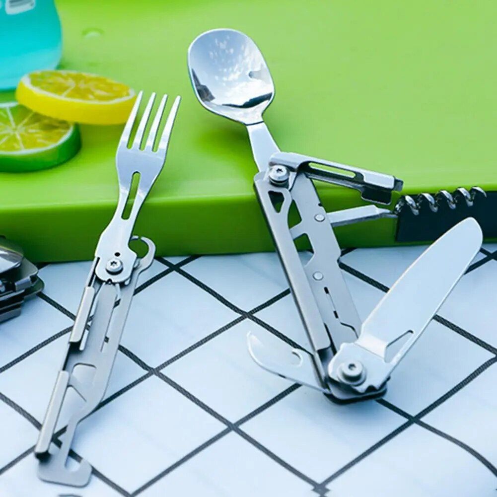 Multi-Function Stainless Steel Folding Cutlery Set - Ideal for Camping & Picnics