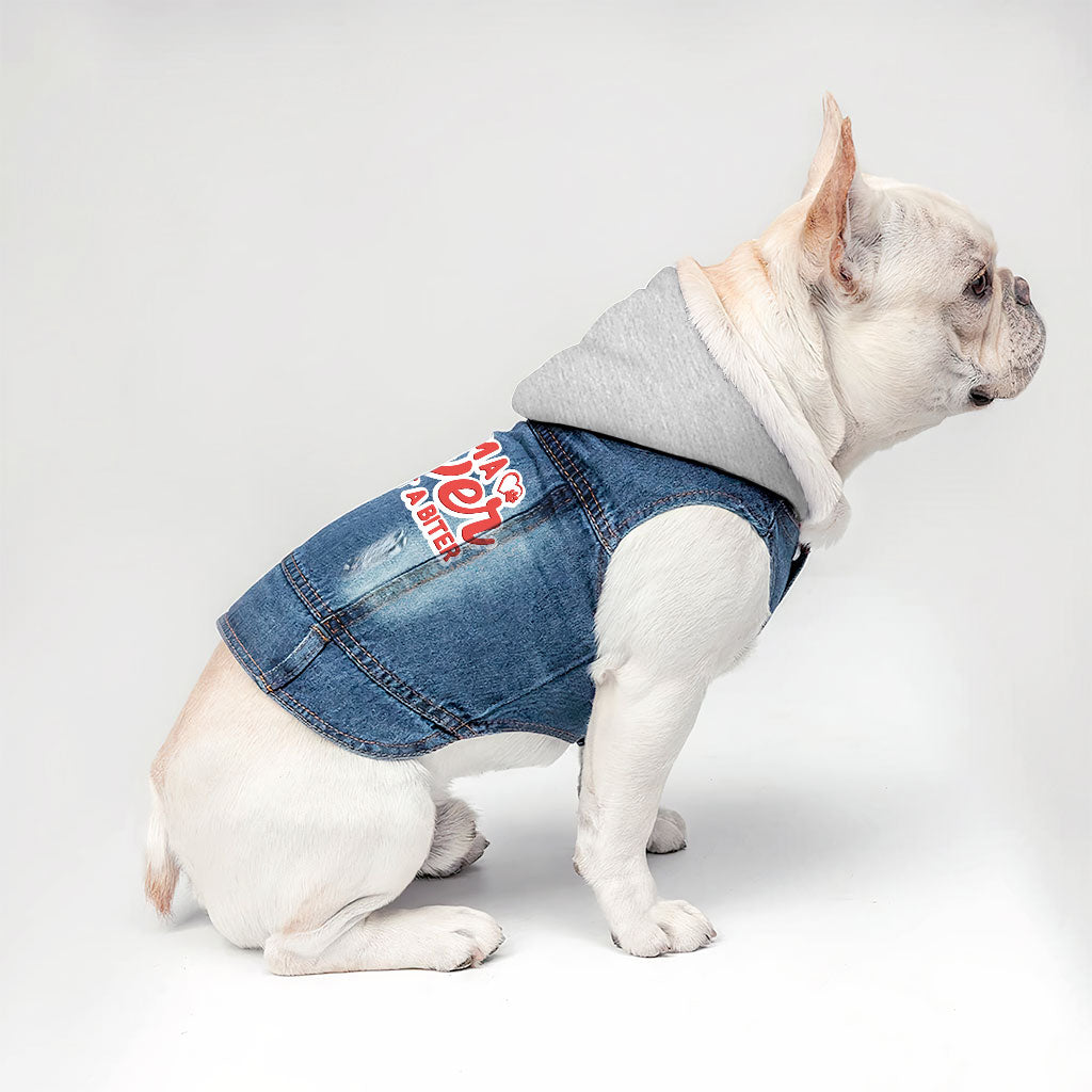 I'm a Lover Not a Biter Dog Denim Jacket - Funny Dog Denim Coat - Phrase Dog Clothing