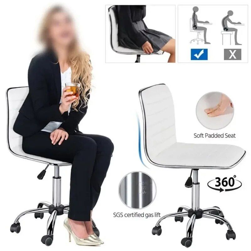 SMILE MART Modern Adjustable Armless Faux Leather Swivel Office Chair