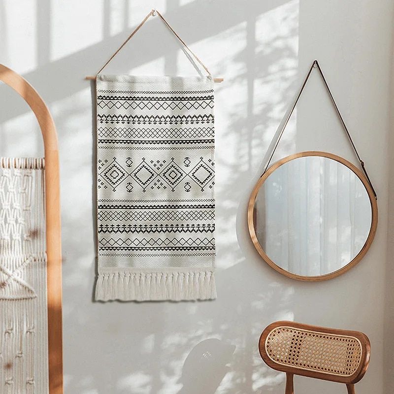 Bohemian Black & White Geometric Macrame Tapestry