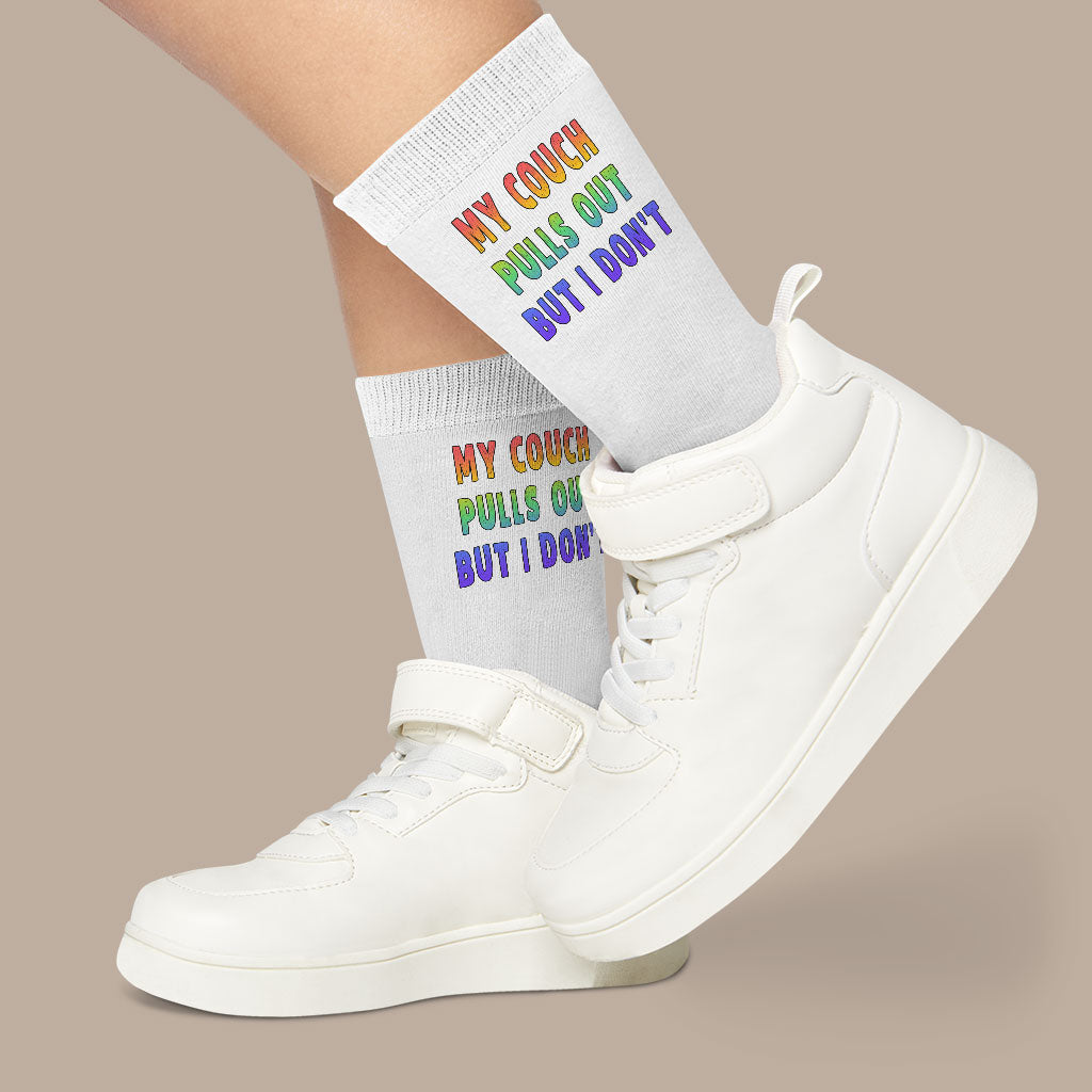 My Couch Pulls Out but I Don't Socks - Best Funny Novelty Socks - Cool Design Crew Socks