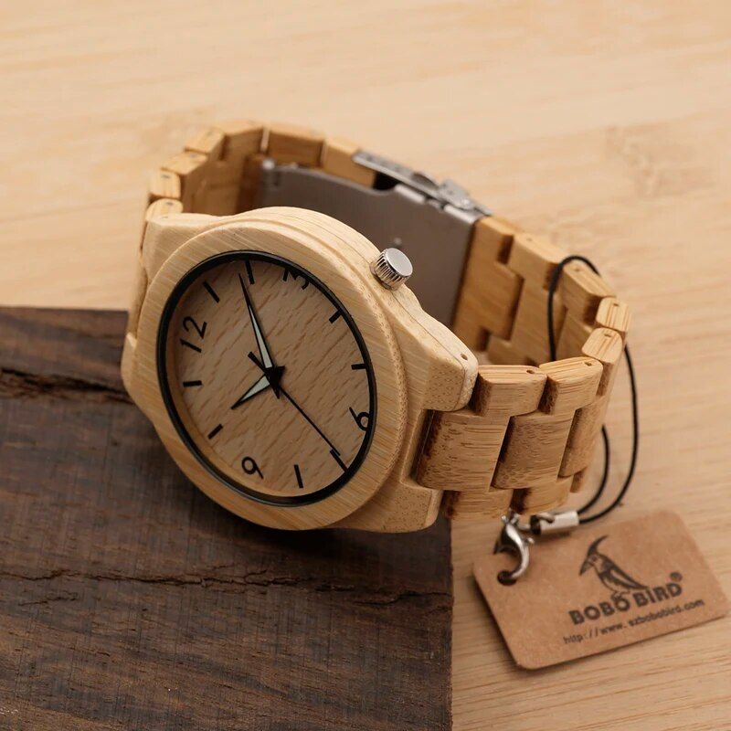 Men's Bamboo Wooden Quartz Watch: Elegant Timepiece with Luminous Hands