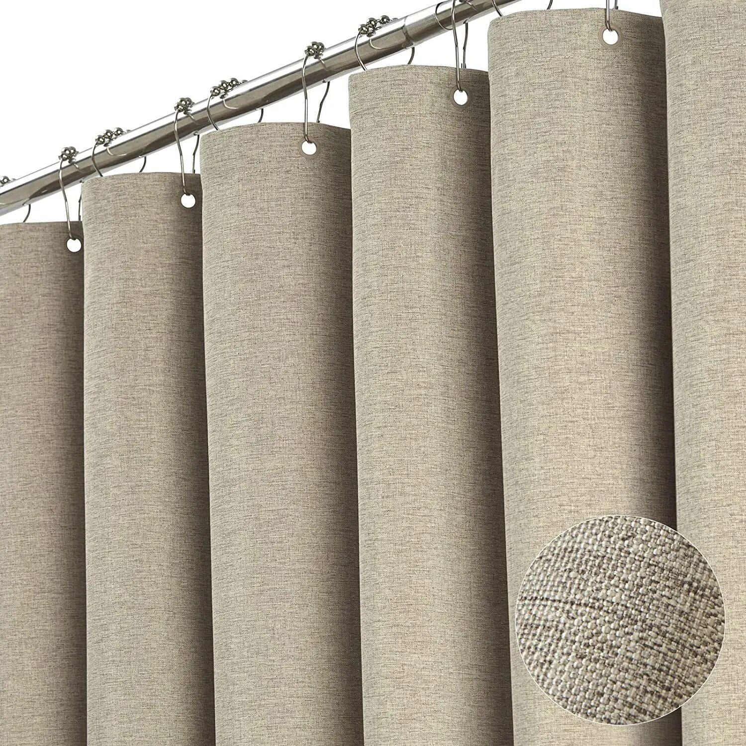 Luxury Waterproof Linen-Texture Shower Curtain with Silver Hooks