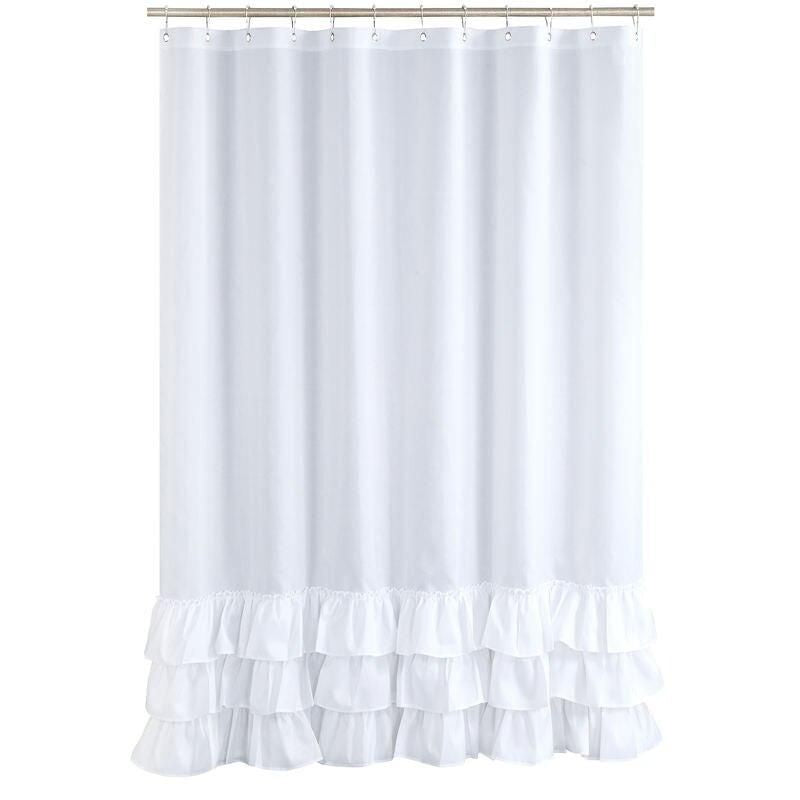 Elegant Ruffled White Boho Waterproof Shower Curtain