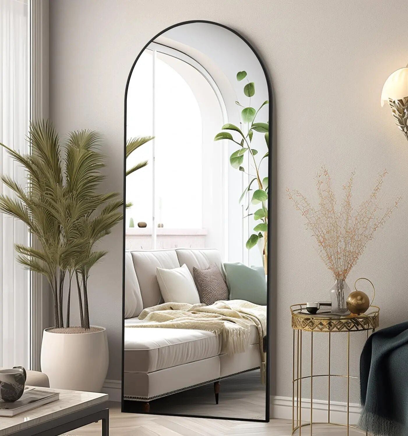 Gold Aluminum Frame Full-Length Arched Mirror