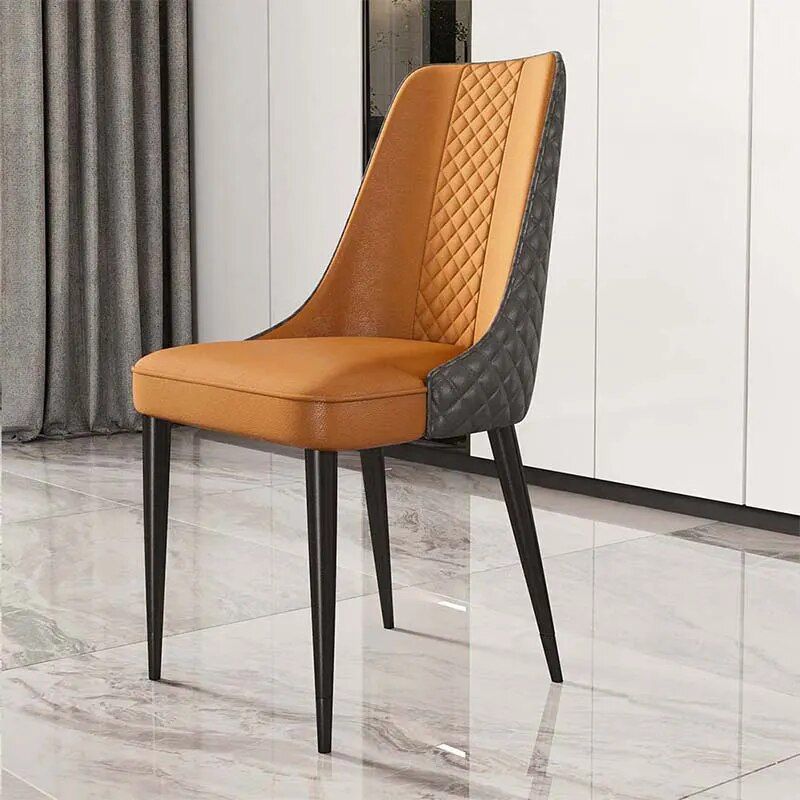 Luxury Nordic Leather Dining Chair with Metal Legs and Ergonomic Backrest