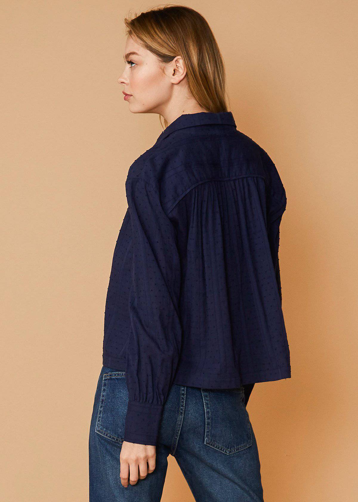 Women's Dotted Tie Neck Blouse in Midnight Stripe