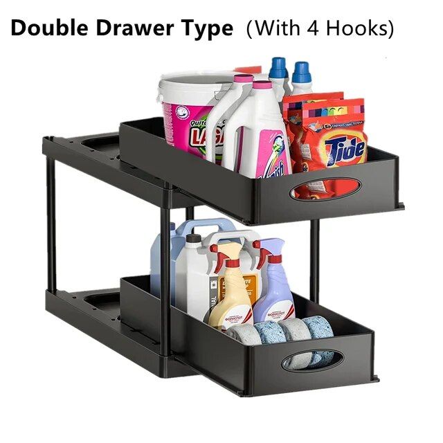 2-Tier Sliding Under-Sink Organizer - Multipurpose ABS Kitchen Storage Rack