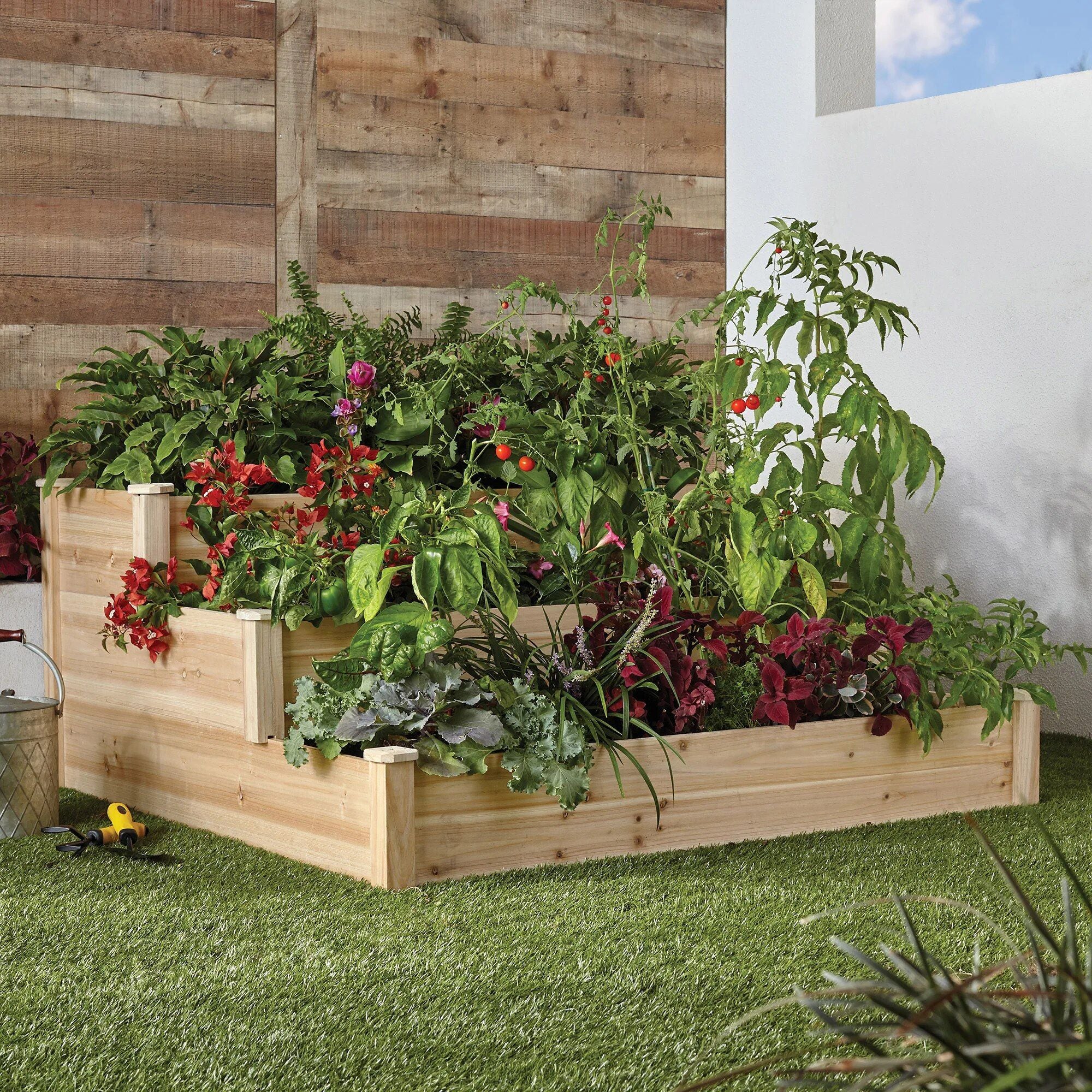 3-Tier Cedar Garden Bed - Compact, Durable, and Versatile Planting Solution