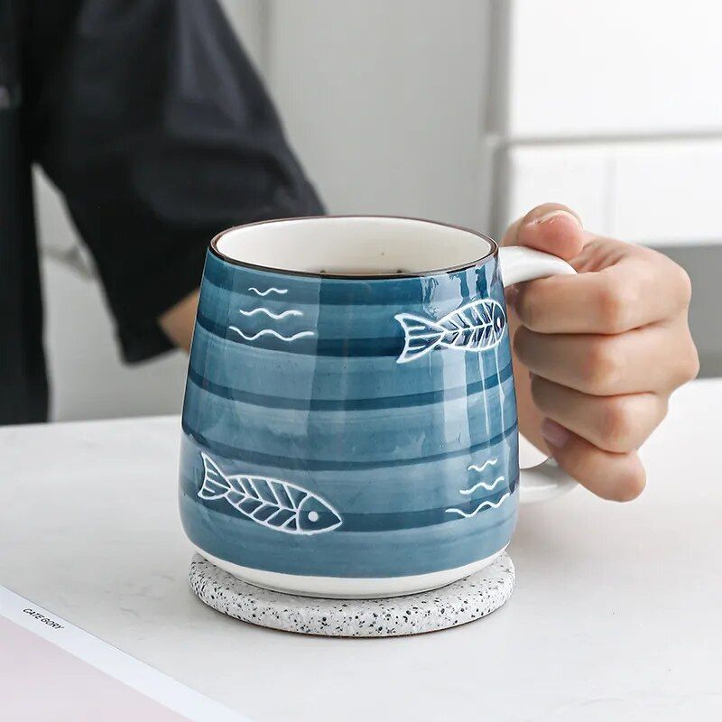 Hand-Painted Japanese Ceramic Mug - 500ml Large Porcelain Coffee & Tea Cup