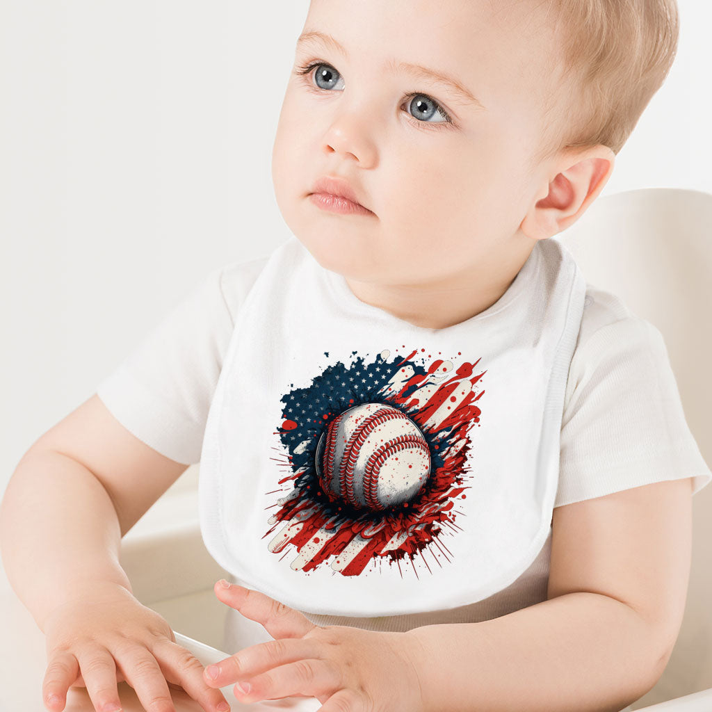 American Flag Baseball Baby Bibs - Patriotic Baby Feeding Bibs - Cool Design Bibs for Eating