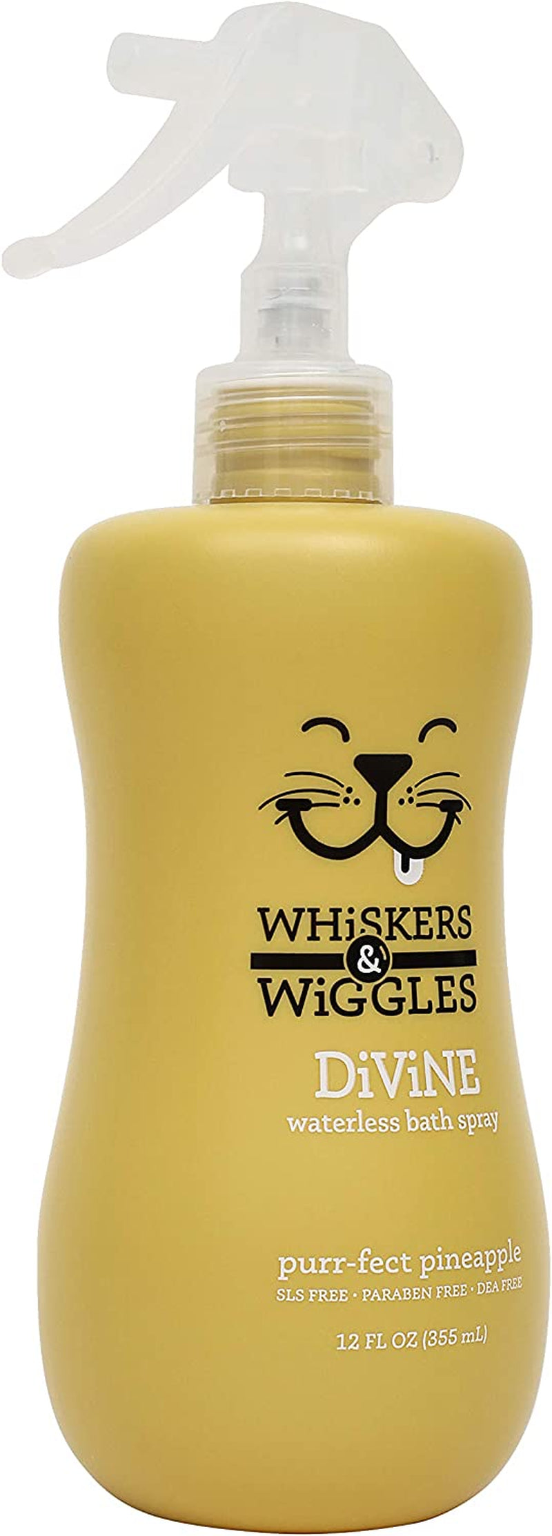 Whiskers & Wiggles Divine Waterless Bath Spray for Cats | Waterless Dry Shampoo Spray for Cats, Clean Coat without a Bath | Fresh and Fruity Pineapple Scent , 12 Ounces