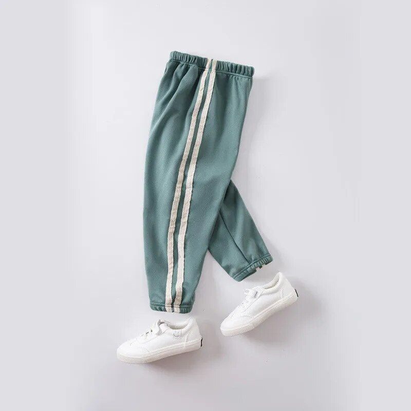 Cozy Kids' Fleece-Lined Casual Sport Trousers - Solid Colors, Comfort Fit for Ages 1-9