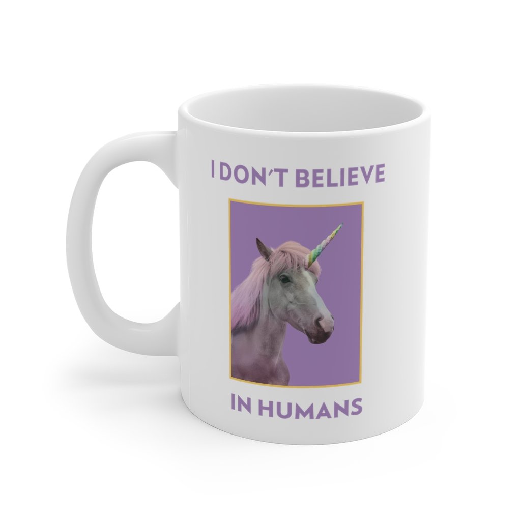 I Don't Believe in Humans Mug | Yellow Pandora