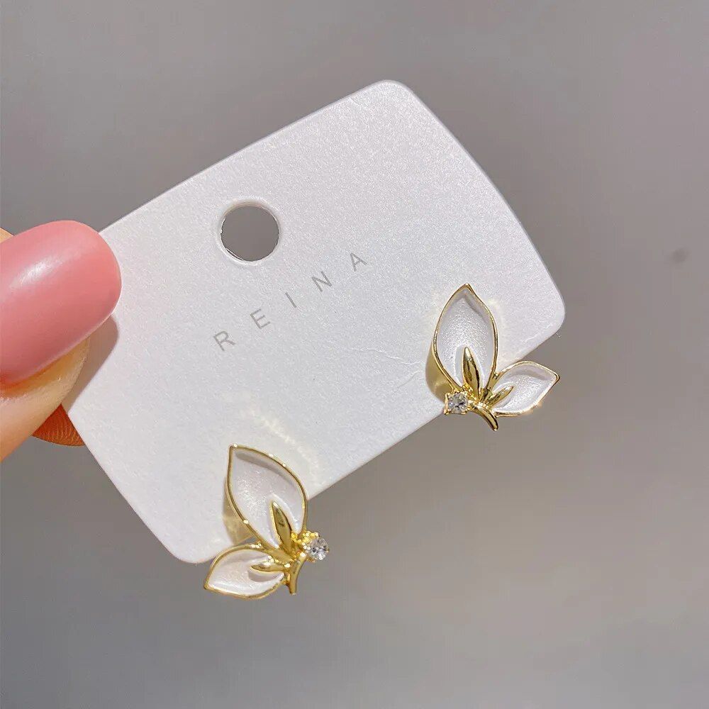 Golden Rimmed Crystal Butterfly Stud Earrings