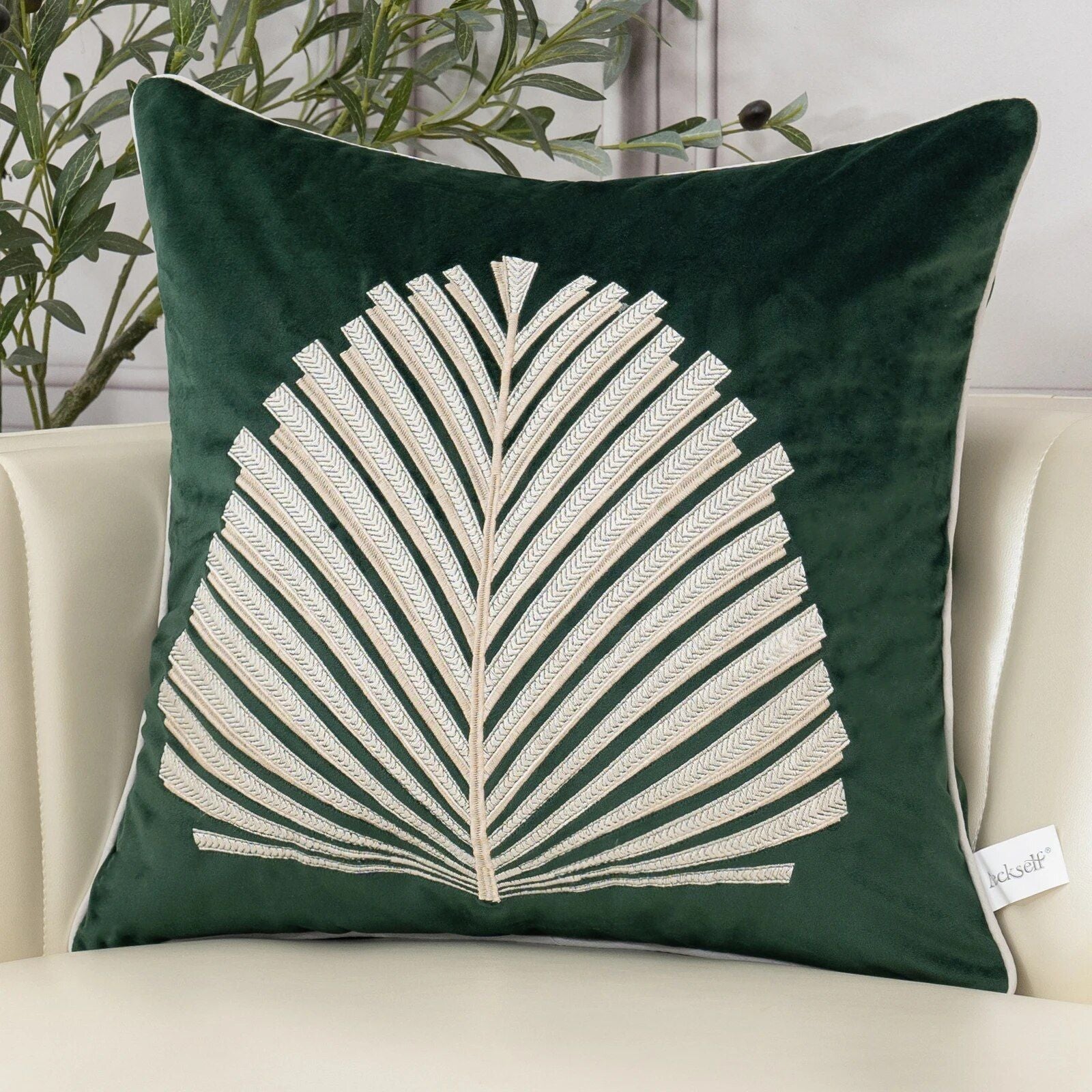 Luxury Modern Tree Leaves Embroidery Velvet Cushion Cover