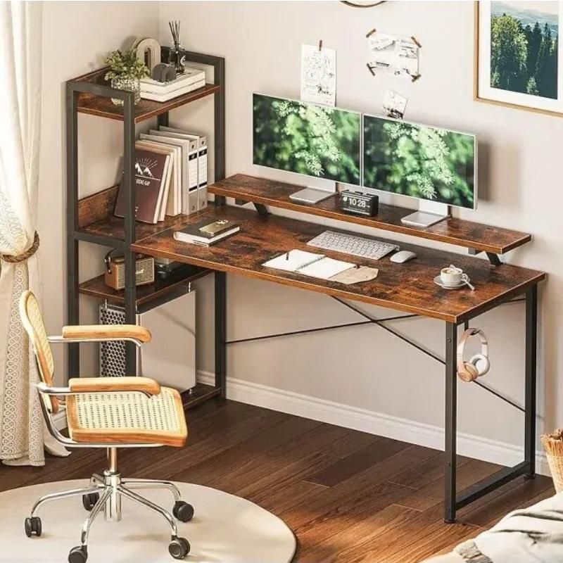 55 Inch Multi-Functional Computer Desk with Storage Shelves and Monitor Stand for Home Office