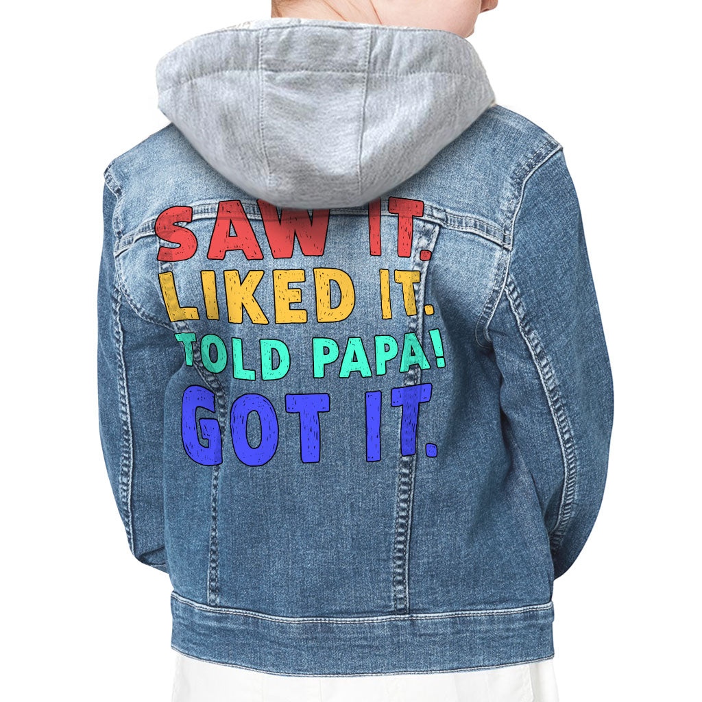 Saw It Liked It Hooded Denim Jacket for Kids - Colorful Jean Jacket - Best Design Denim Jacket for Kids