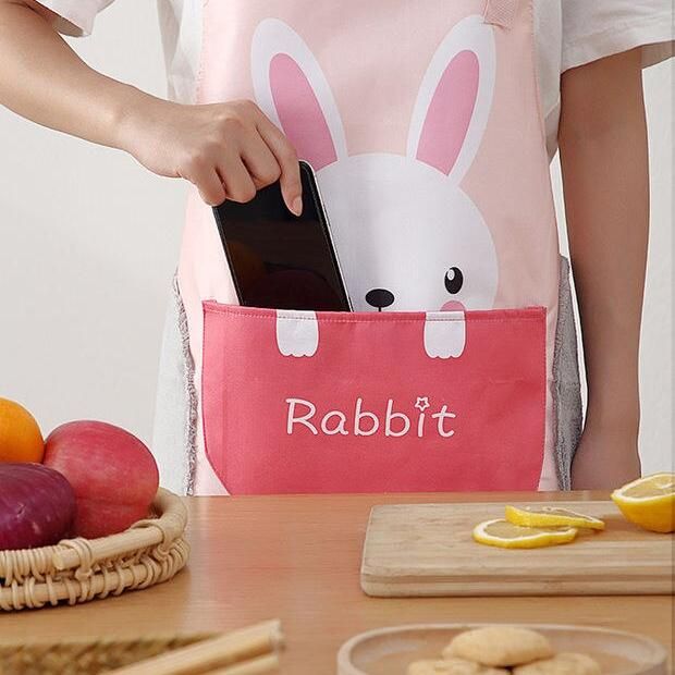 Charming Cartoon Animal Waterproof Apron with Big Pocket & Hand-Wiping Cloth