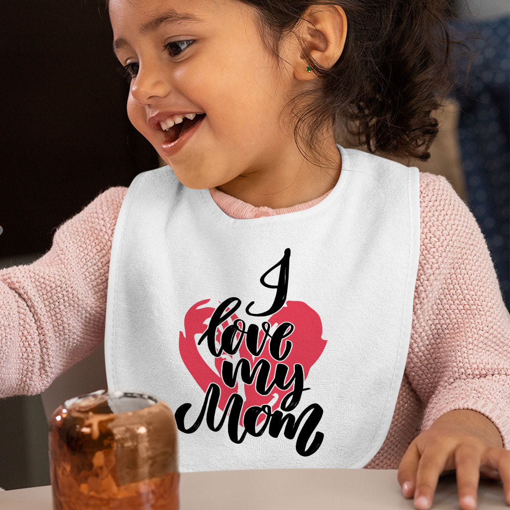 I Love My Mom Baby Bibs - Heart Design Baby Feeding Bibs - Cute Bibs for Eating