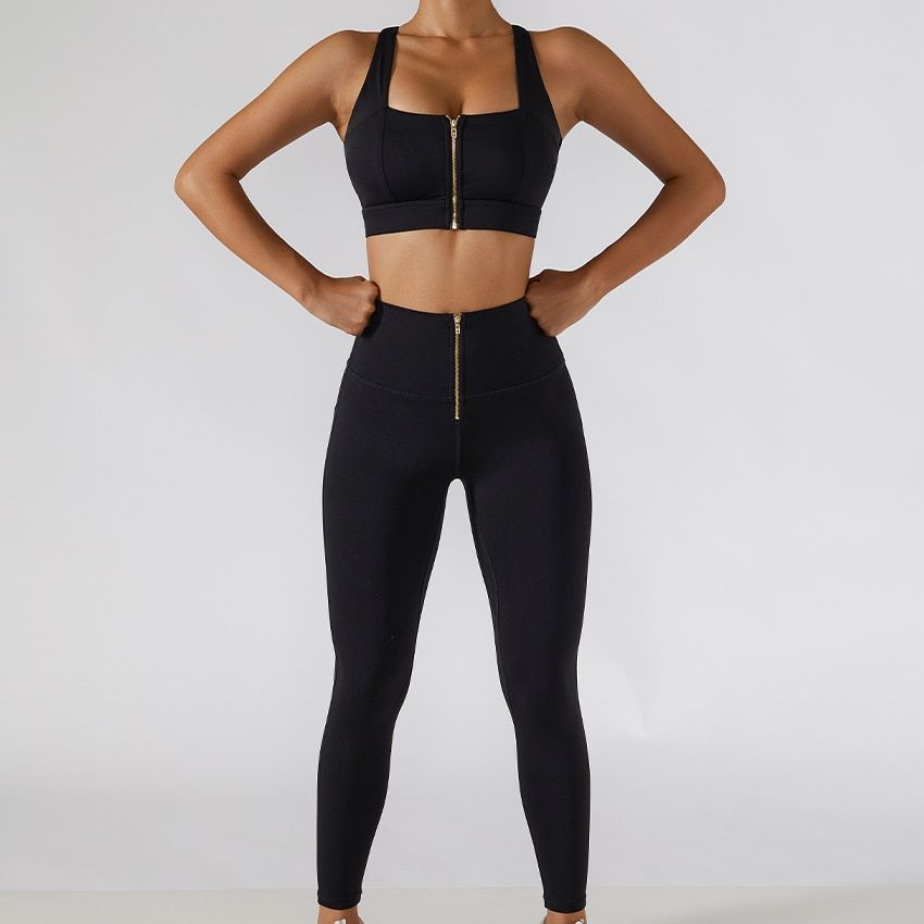 2-Piece Women’s Yoga Set: High-Waist Leggings & Front-Zipper Crop Top