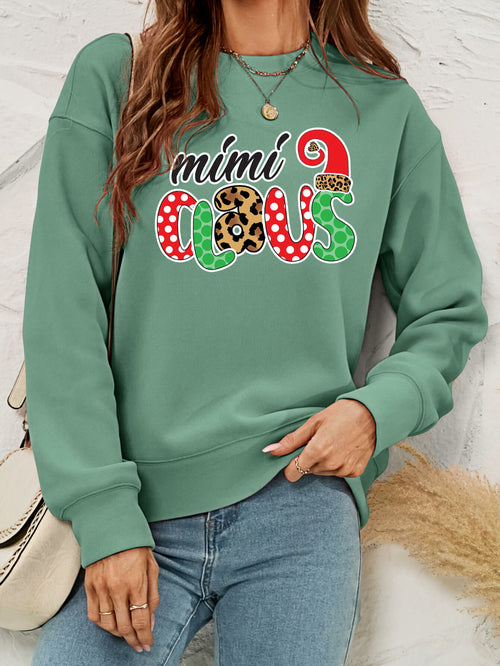 Mimi Clause Polka Dot Graphic Dropped Shoulder Sweatshirt