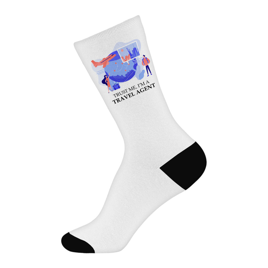 Travel Agent Socks - Travel Themed Novelty Socks - Printed Crew Socks