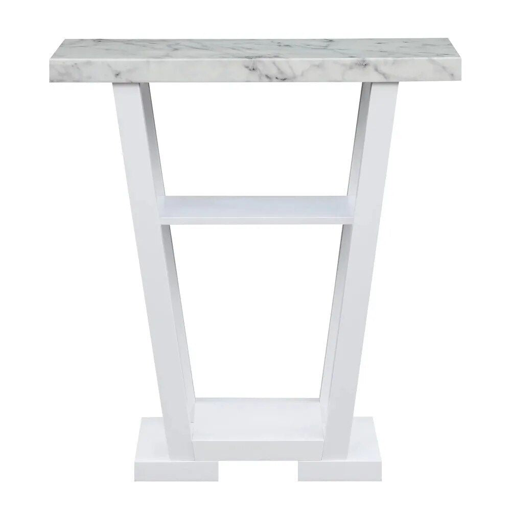 Modern White Faux Marble Console Table with Shelving