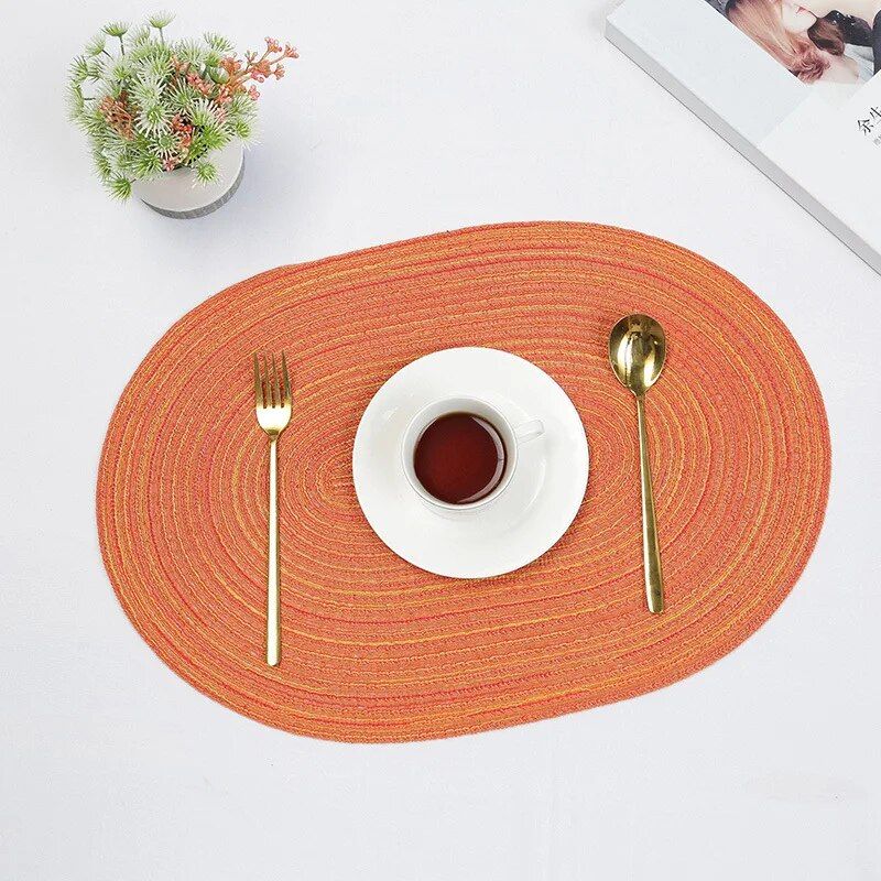 Hand-Woven Linen Oval Placemats - Modern Eco-Friendly Table Mats