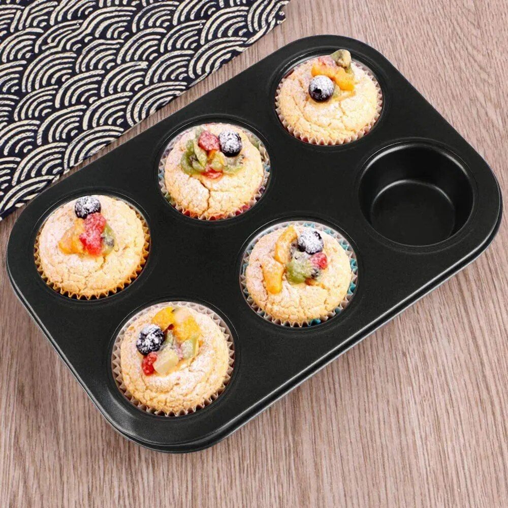 Deluxe Non-Stick Carbon Steel Muffin & Cupcake Baking Pan - 6/12 Cups, Oven and Microwave Safe