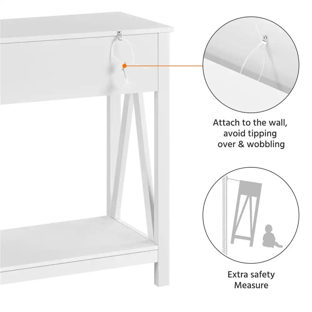 Elegant White Wooden Console Table with Drawers and Shelf