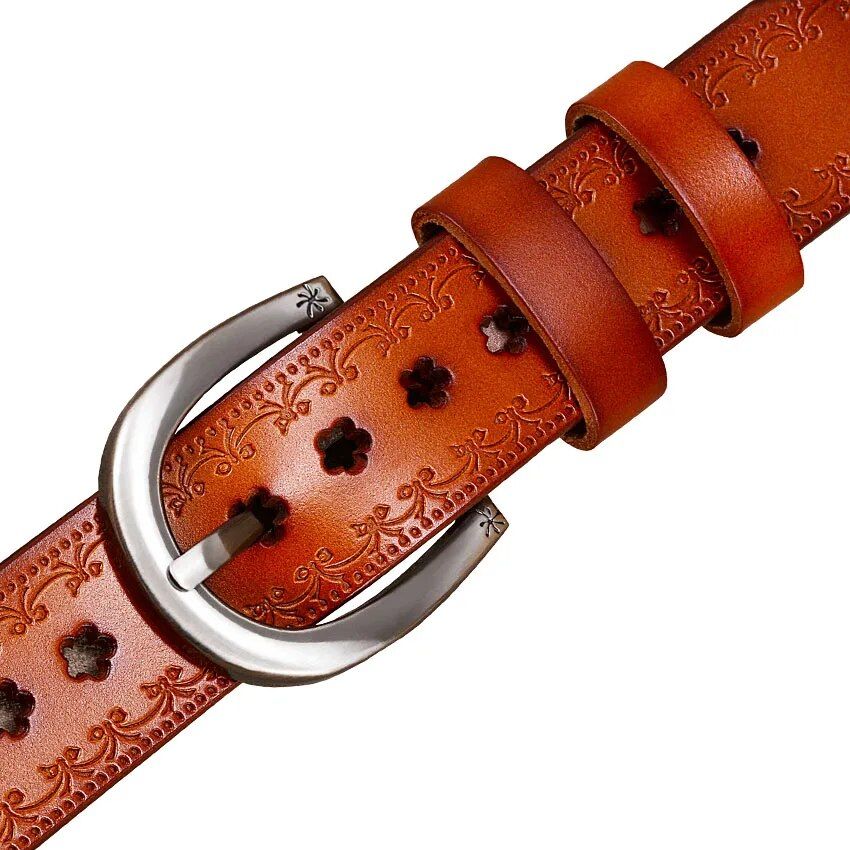 Vintage Floral Hollow Genuine Leather Belt for Women