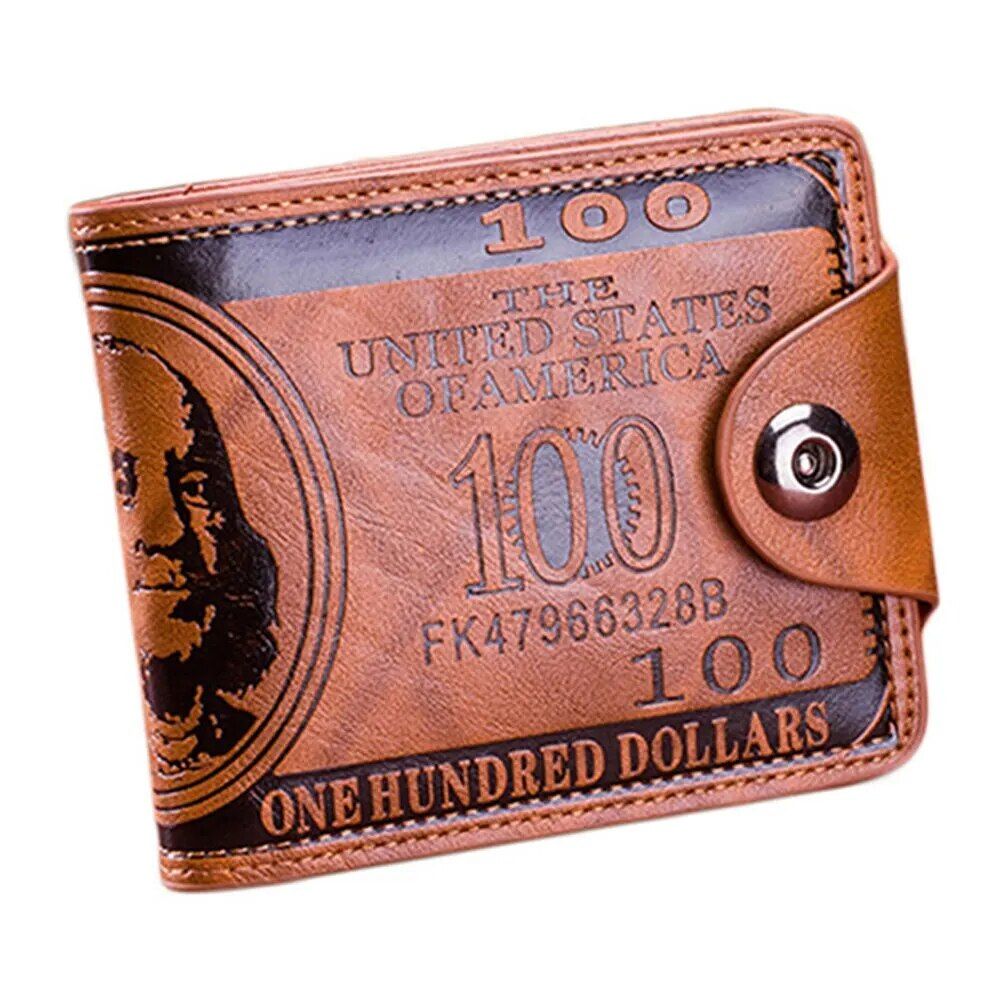 Stylish Men's Compact Wallet with 100 Dollar Bill Design and Multi-Card Slots