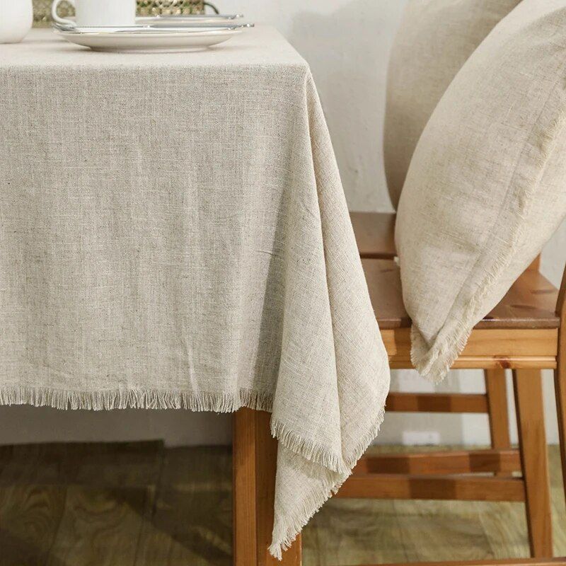 Boho Chic Cotton-Linen Tablecloth with Tassels