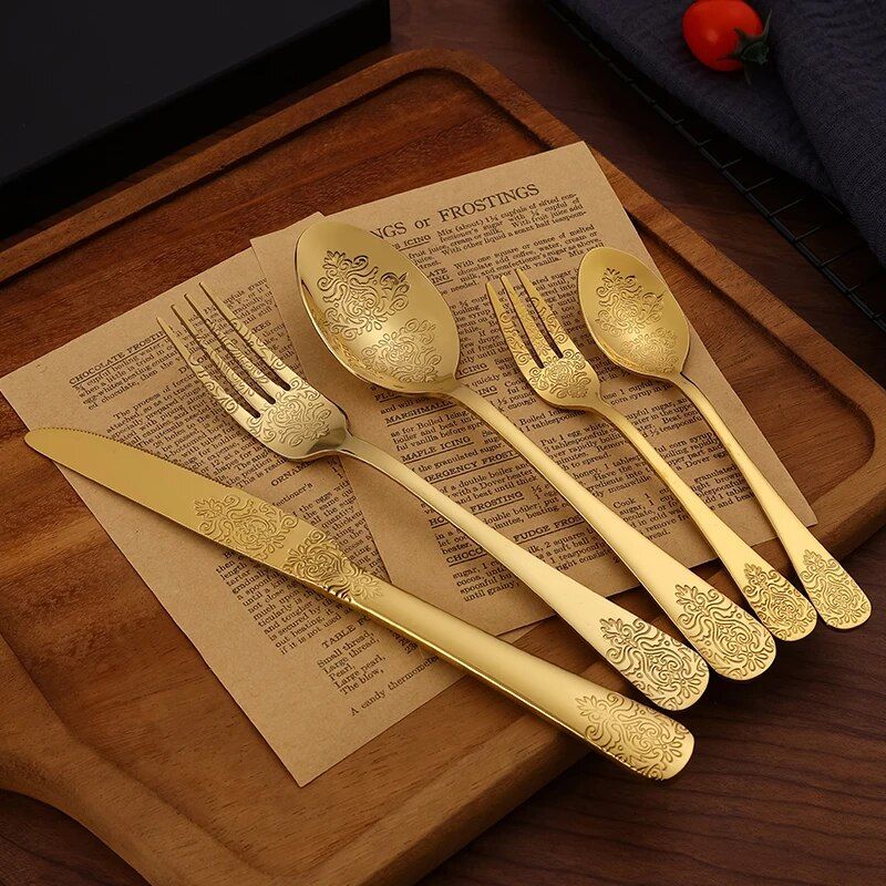 Elegant 5-Piece Golden Stainless Steel Cutlery Set