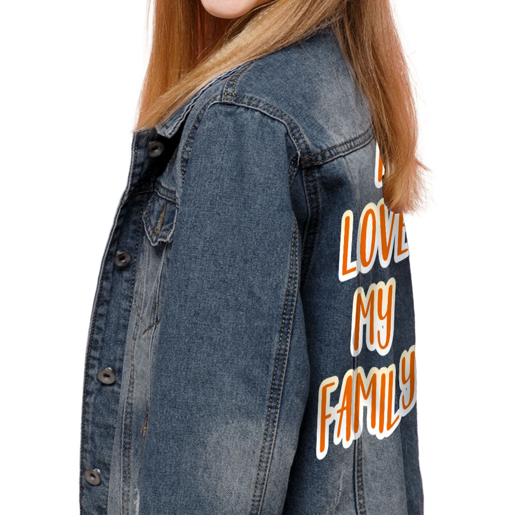 I Love My Family Kids' Denim Jacket - Cute Jean Jacket - Themed Denim Jacket for Kids