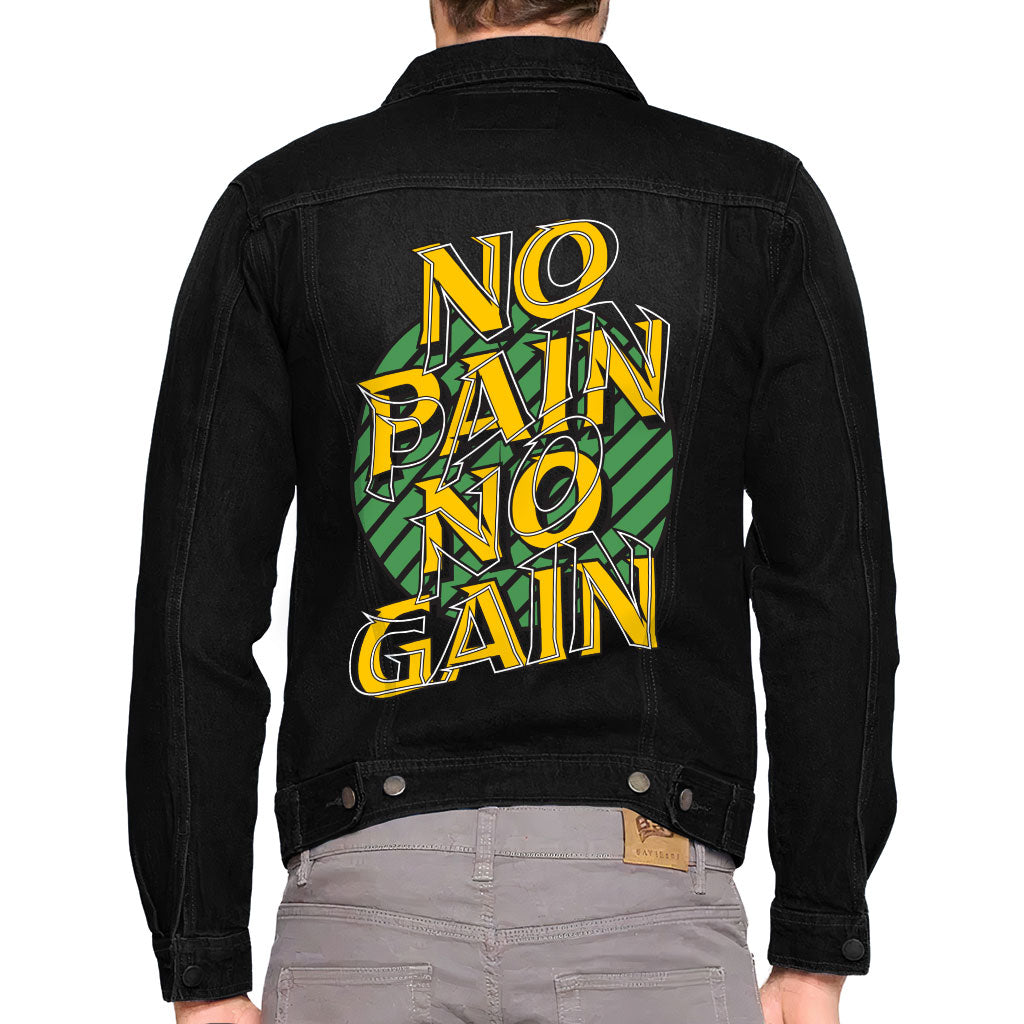 No Pain No Gain Dark Washed Men's Denim Jacket - Trendy Denim Jacket - Best Design Jacket for Men