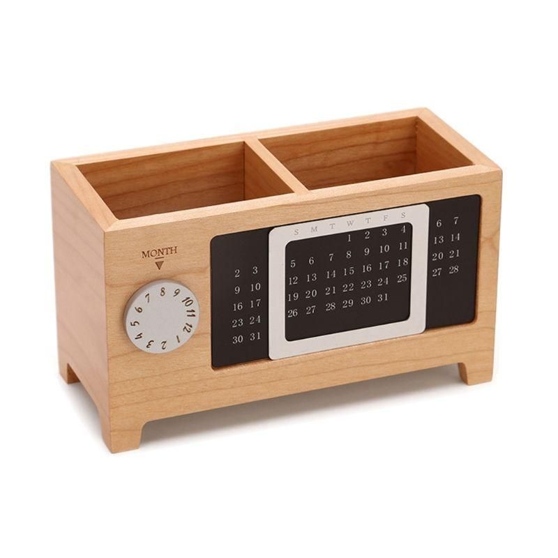 Multifunctional Wooden Desktop Organizer with Calendar