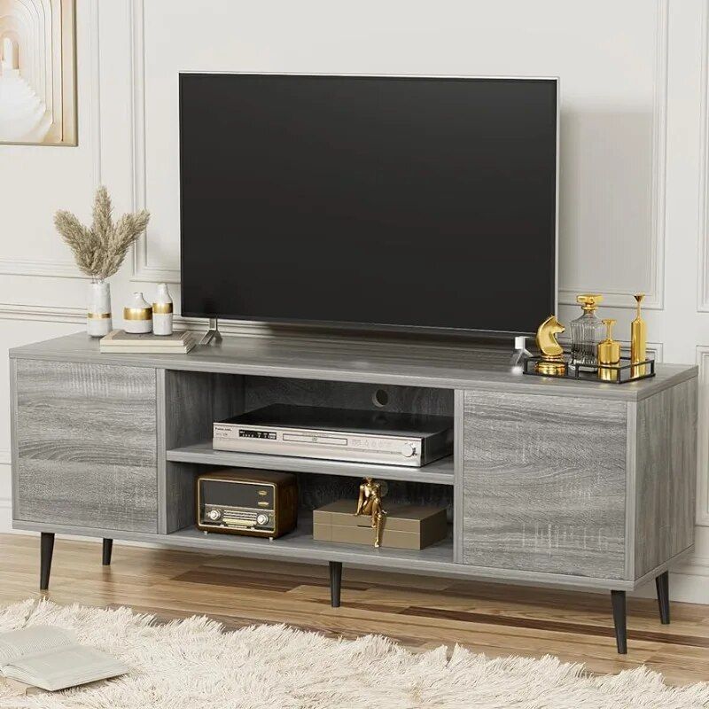 Modern & Retro TV Stand with Storage Cabinets for Living Room and Bedroom