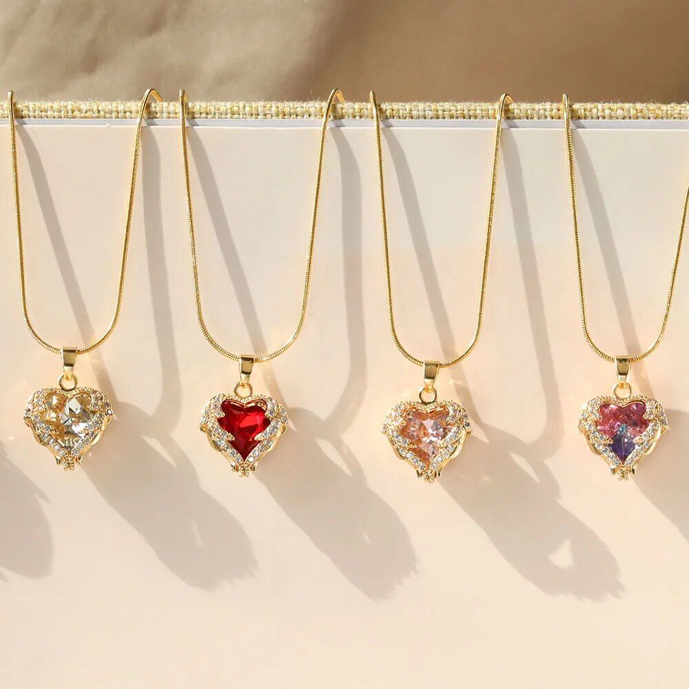 Gold-Plated Enamel Heart Pendant Necklace