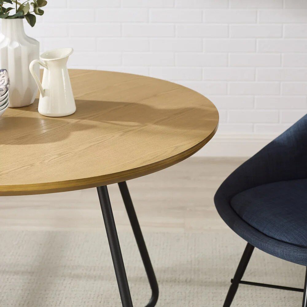 Modern English Oak 40" Round Dining Table with Metal Legs