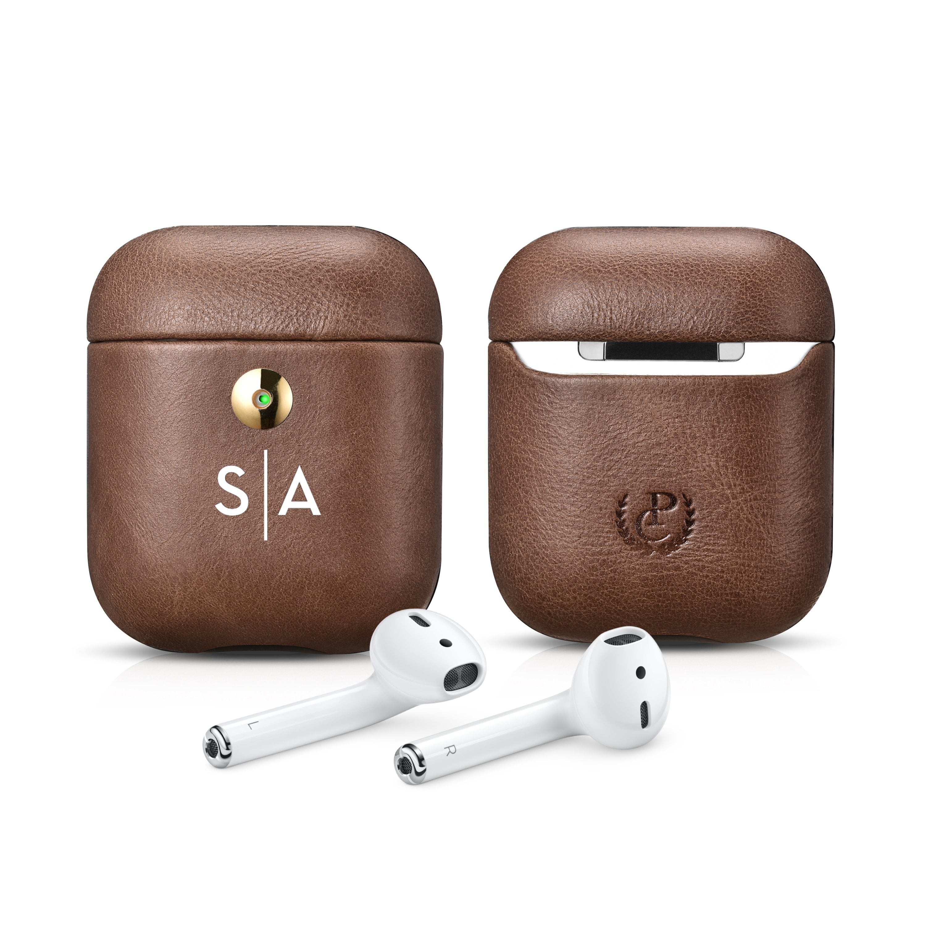 Brown Genuine Leather AirPods 2 Case with Color Embossing