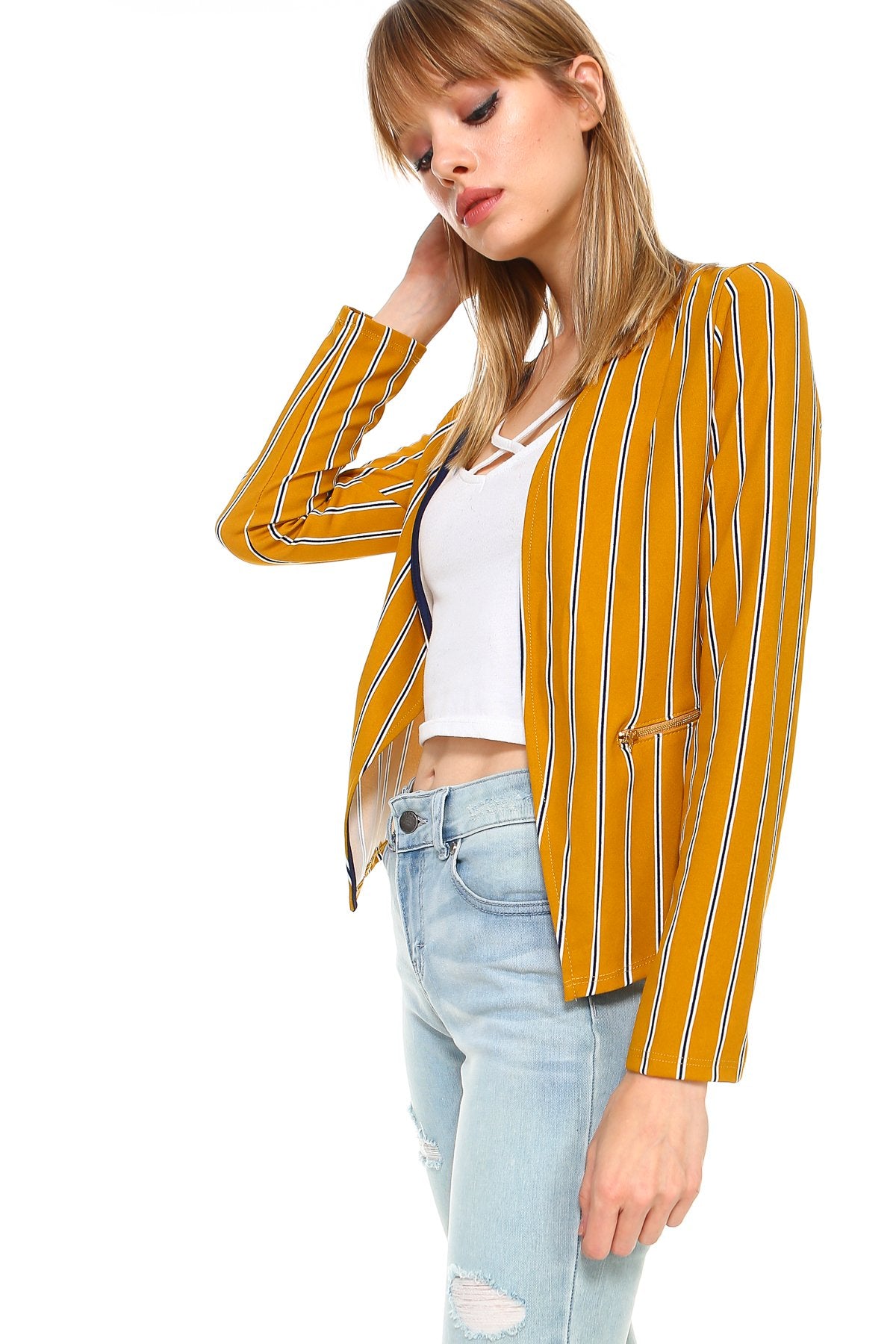 Stripe Zipper Detail Blazer