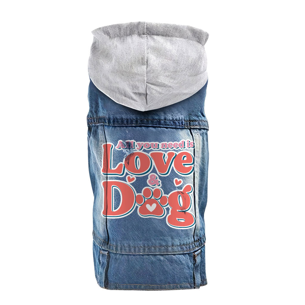 All You Need Is Love and Dog Dog Denim Jacket - Quote Dog Denim Coat - Themed Dog Clothing