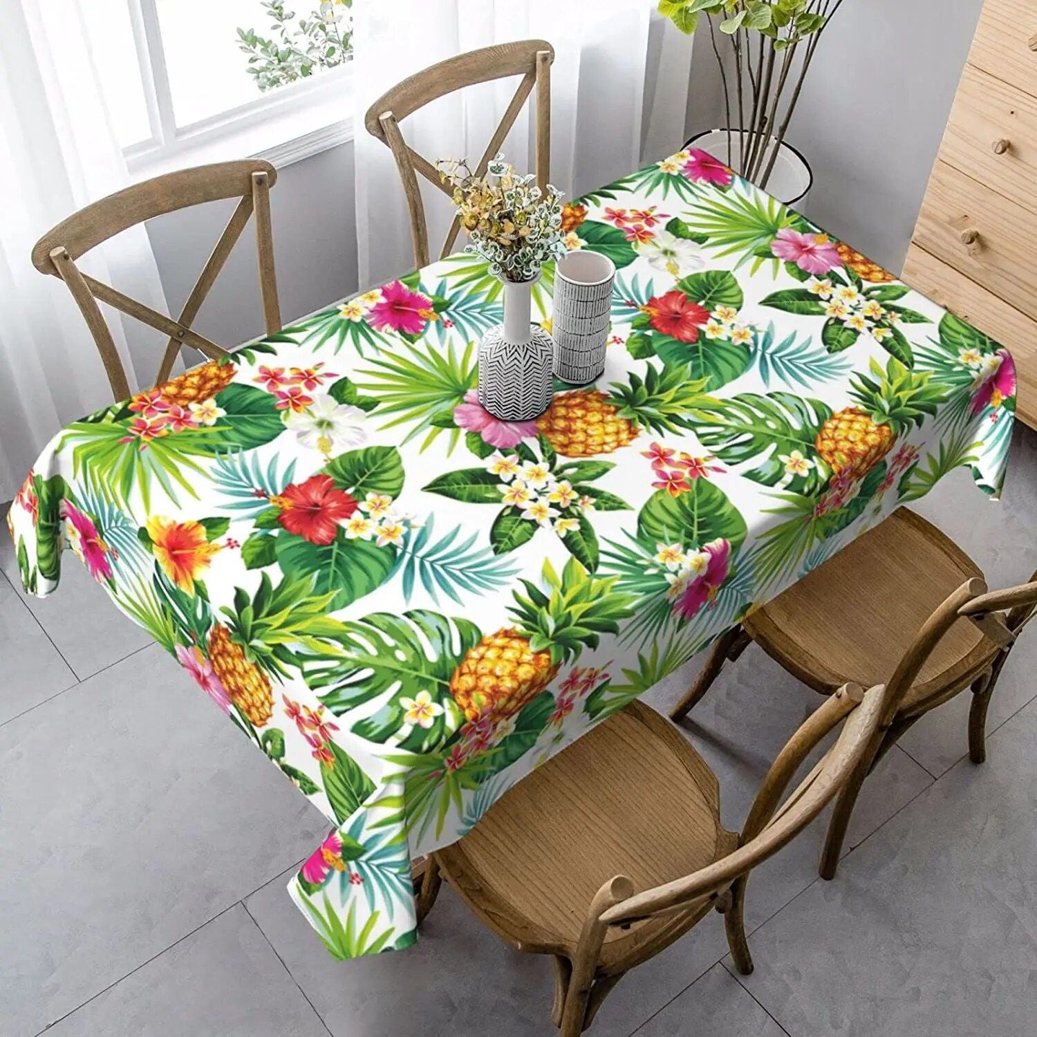 Waterproof Tropical Leaf Design Tablecloth