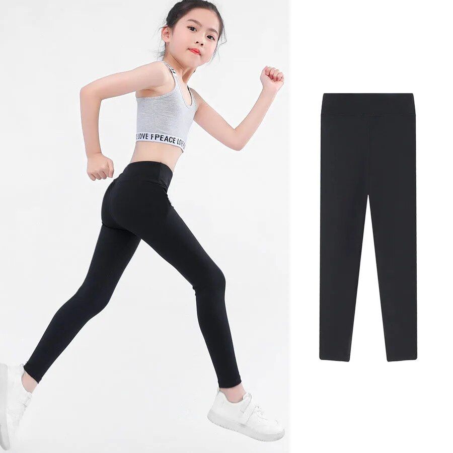 Chic High-Waist Sporty Leggings for Girls 4-11 Years - Versatile Yoga & Casual Wear