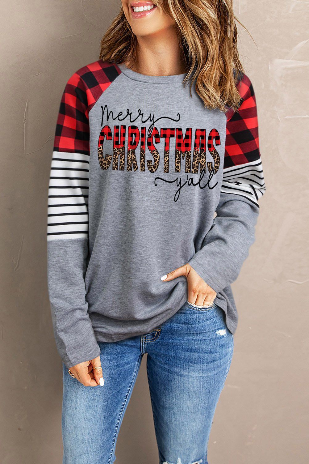Christmas Letter Graphic Mixed Print Top