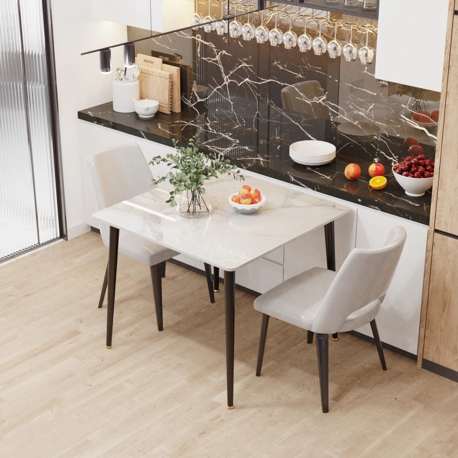 Modern Minimalist Sintered Stone Dining Table with Metal Legs