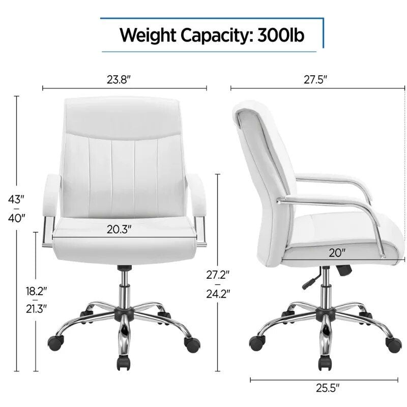 Deluxe 22.5" Executive Office Chair - Adjustable & Swivel, High-Back Faux Leather, 300 Lbs Capacity