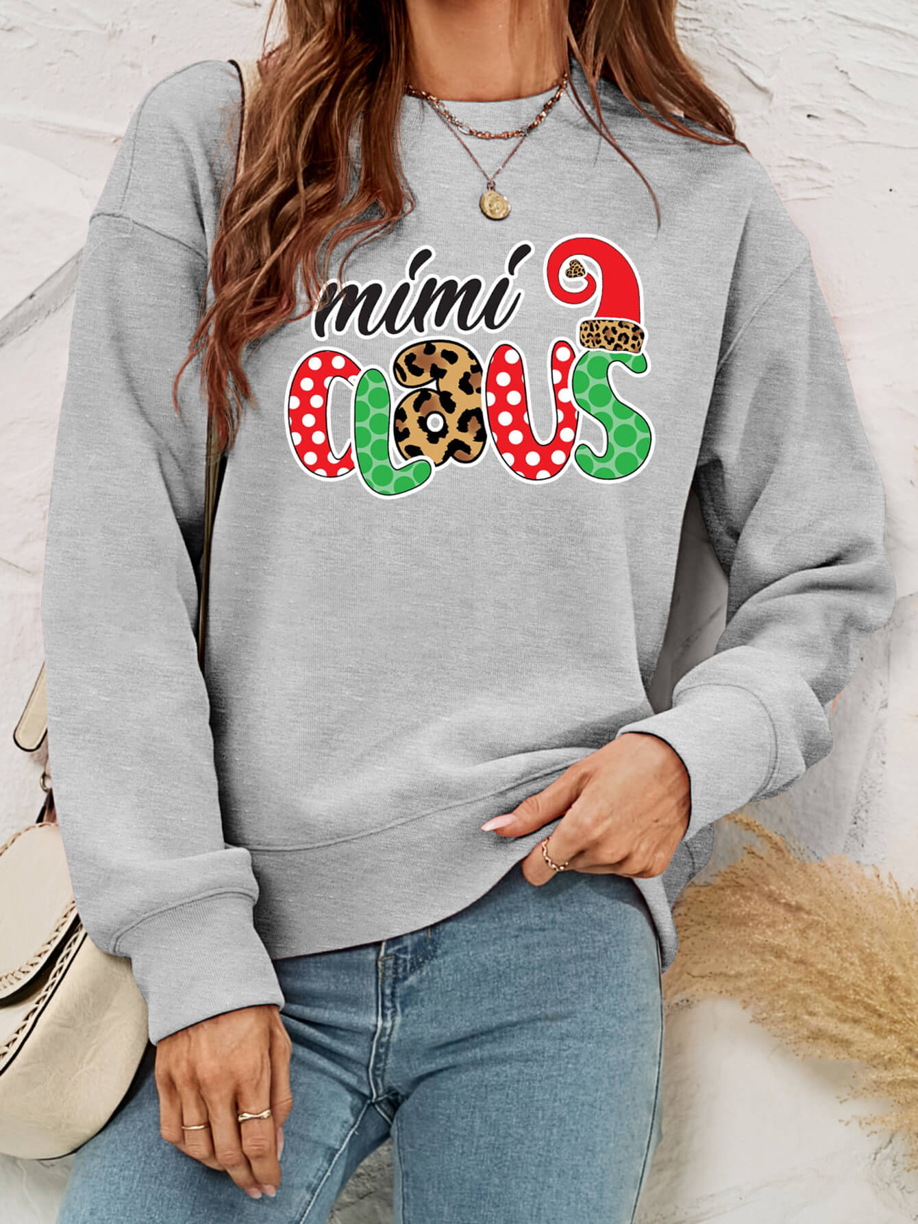 Mimi Clause Polka Dot Graphic Dropped Shoulder Sweatshirt